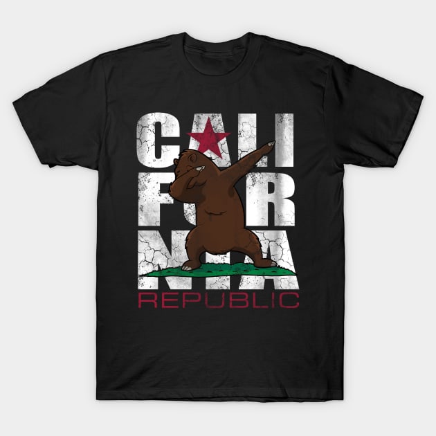 California Republic Flag Dabbing Bear T-Shirt by E